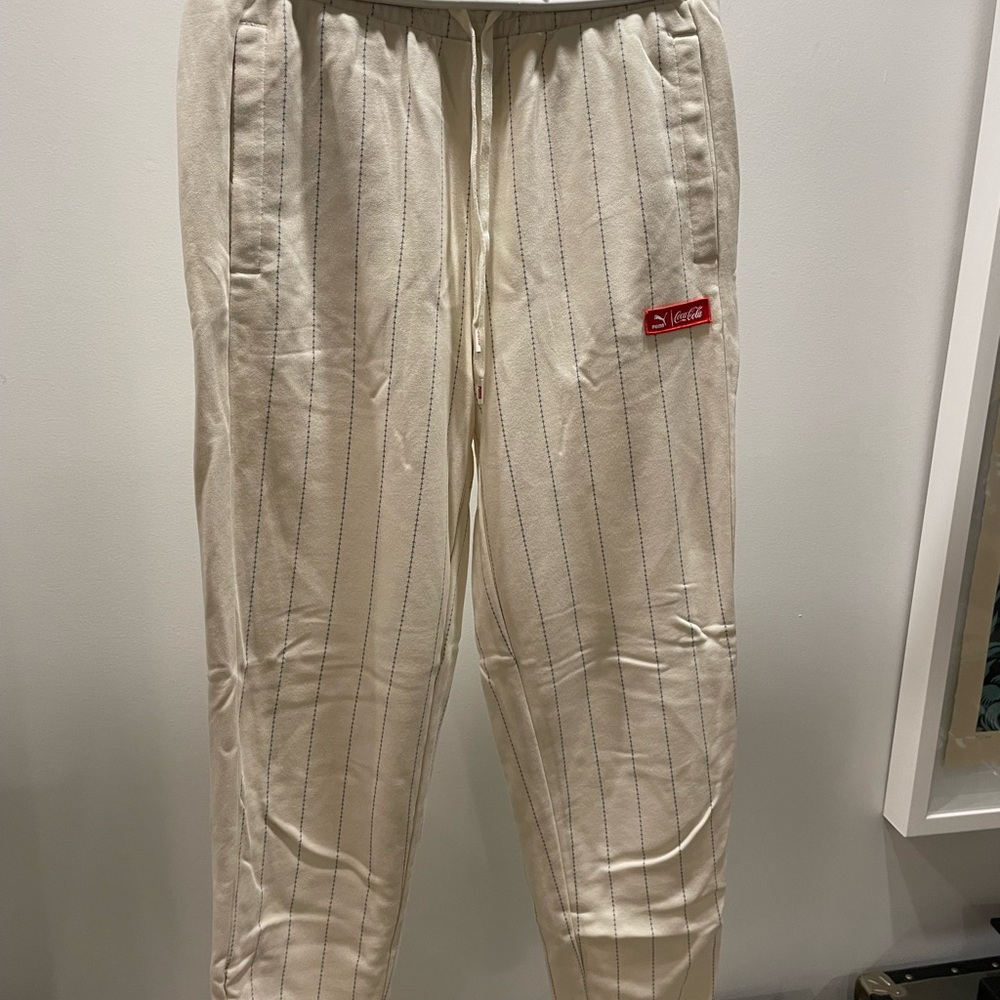 Puma/ Coca Cola Cream Pinstripe Men's Joggers with Logo Patch - never worn